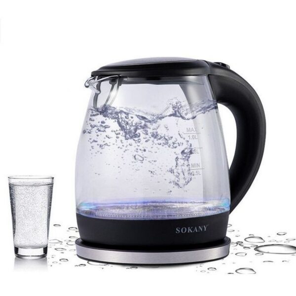 Sokany Electric Kettle 1L 2200W Transparent and Black - SK-613